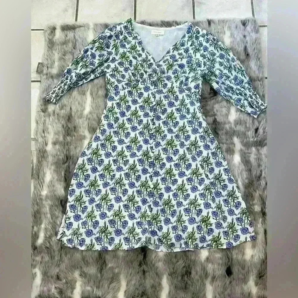 MELLODAY Floral V-Neck Button Front Mini Dress Lavender Green sz XS